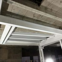 Ceiling steel beams coated with intumescent paint